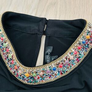 Embellished Womens Black Sleeveless Jewel Collar Soft Crepe Blouse Tops Size 3X